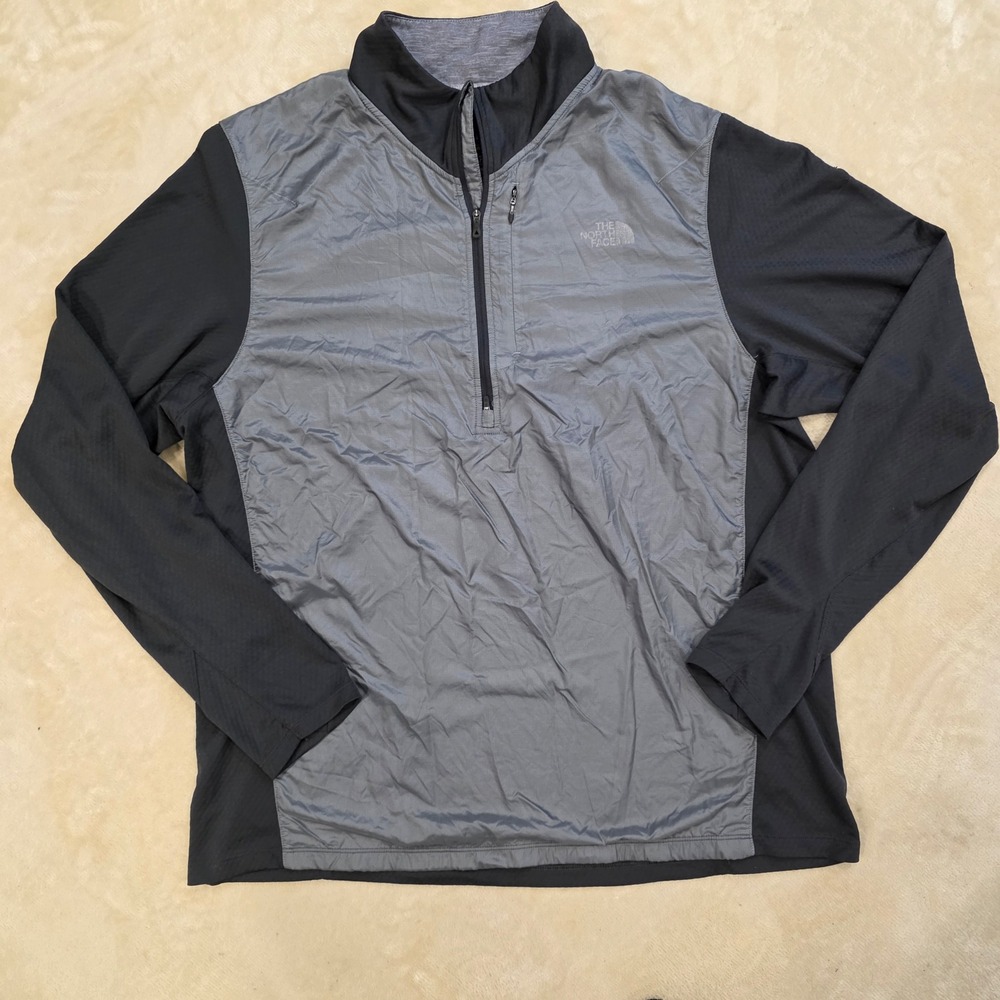 The North Face Mens XL Gray Black FlashDry 1/2 Zip Pullover Running Jacket Top